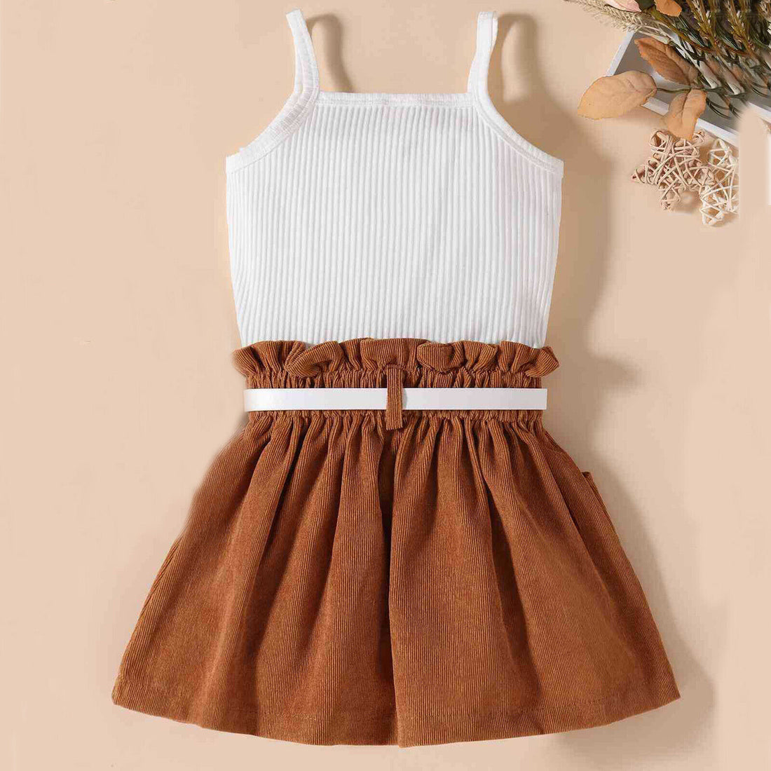 Large Bow Sleeveless Two Piece Set With Belt