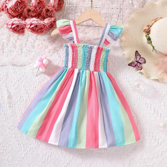 Girls Multi Coloured Stripe Print Casual Dress
