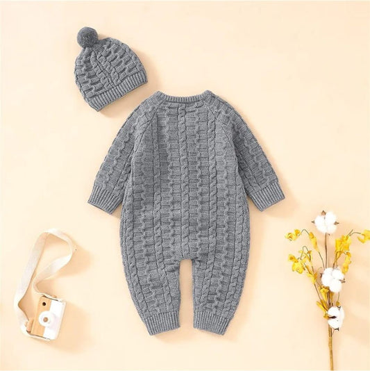 Full Sleeves Woolen Romper with Pom Hat