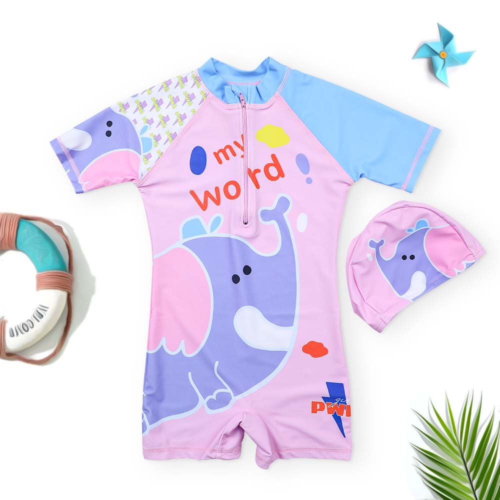 Graphic Print One Piece Swimsuit With Cap