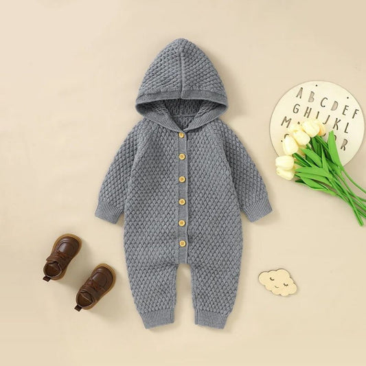 Woolen Knitted Hooded Romper For Kids