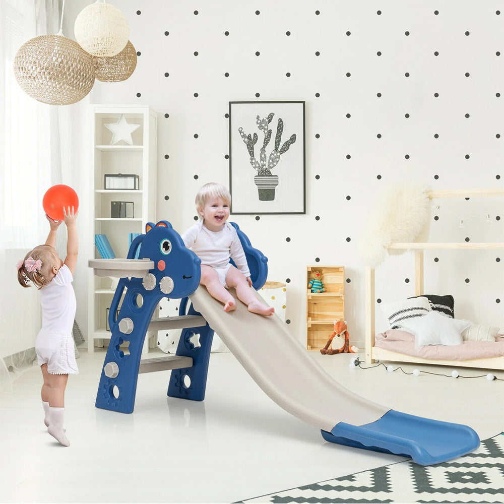 Indoor Slide for Kids with Basketball Ring - Pink