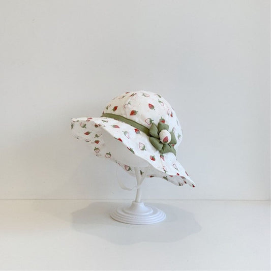 Baby Girls Stylish Strawberry Printed Hat With Flower Embellishment 2 To 5 Years