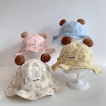 Baby Girl Ruffled Brim Party Bucket Hat With Bear Print 2 - 6 Years