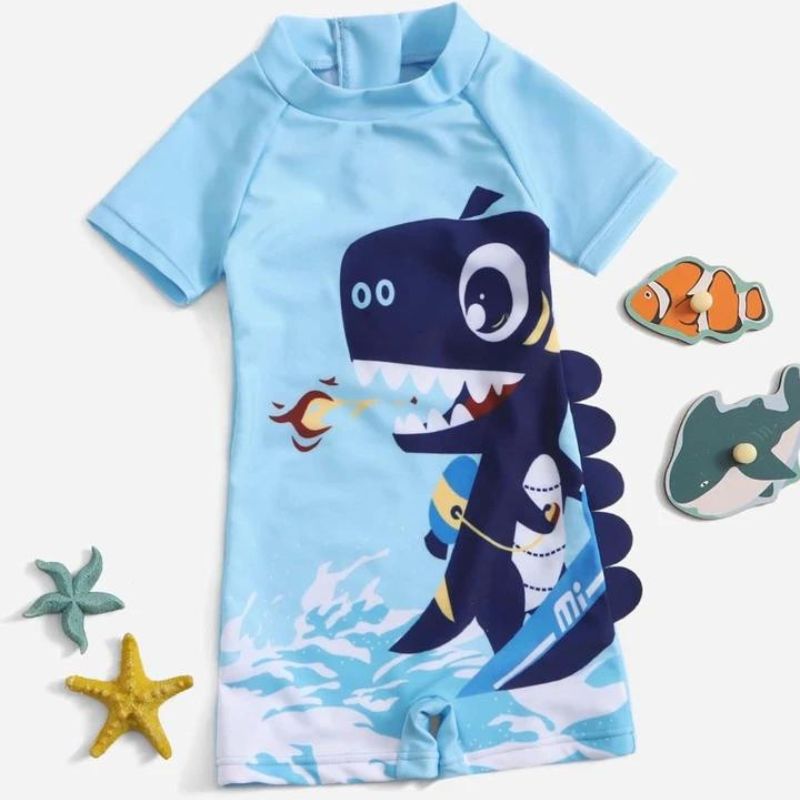 Dinosaur Printed Swimsuit With Cap For Kids