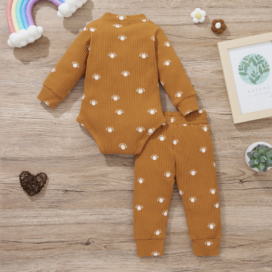Full Sleeve Corduroy Cotton Soft Romper With Pants 6 - 12 M