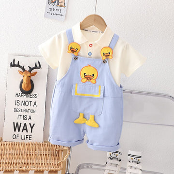 Cotton Polo Tee with Dungaree Set