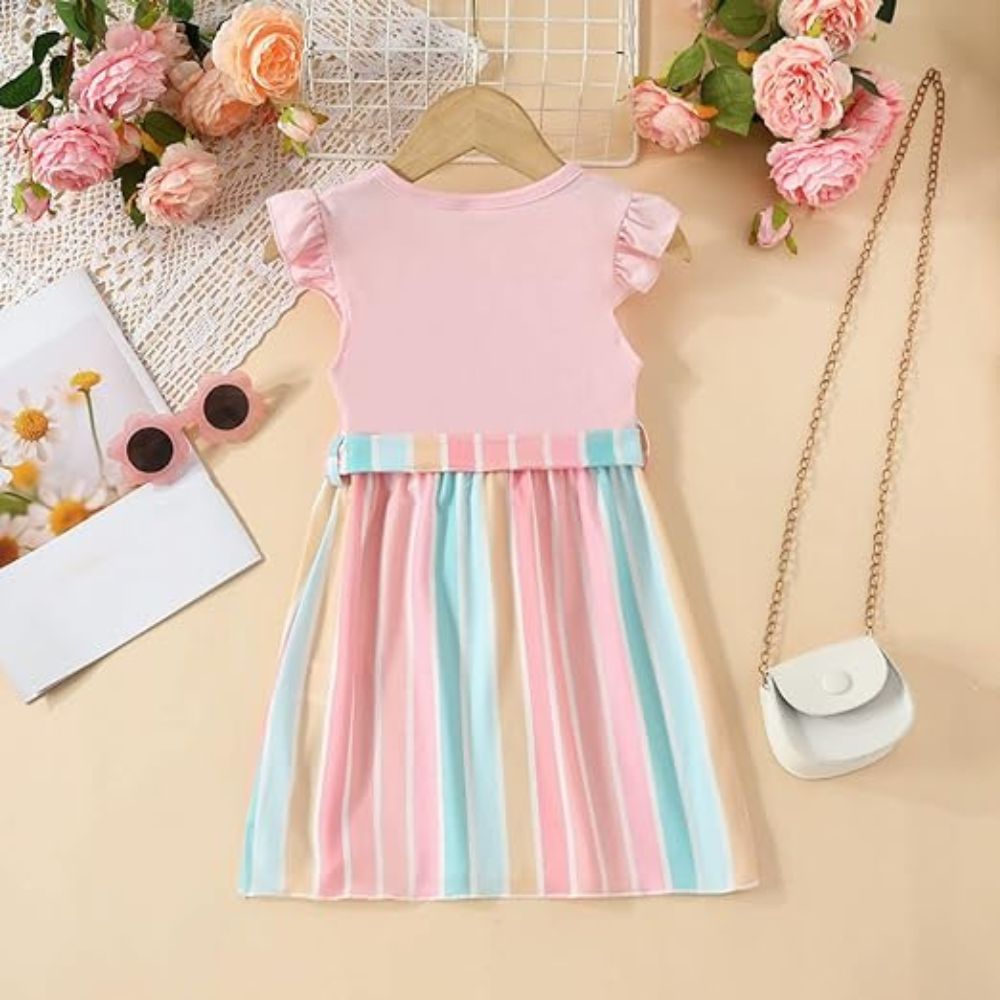 Stylish Rainbow Sleeveless Bow Tied Dress
