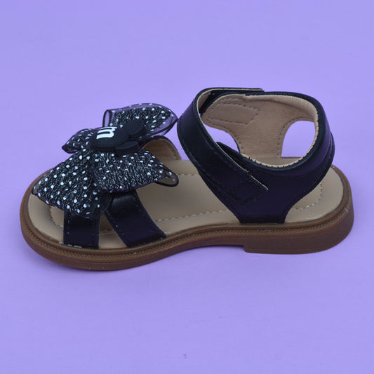 Flat Soft Sole Dotted Bow Summer Black Sandals For Girls