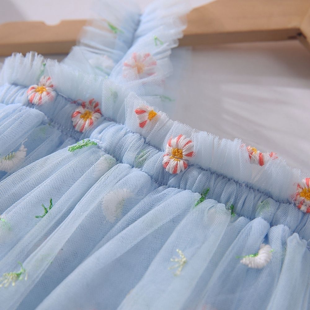 Soft Tulle Cami Ruffled Embroidery Party Dress For Girls