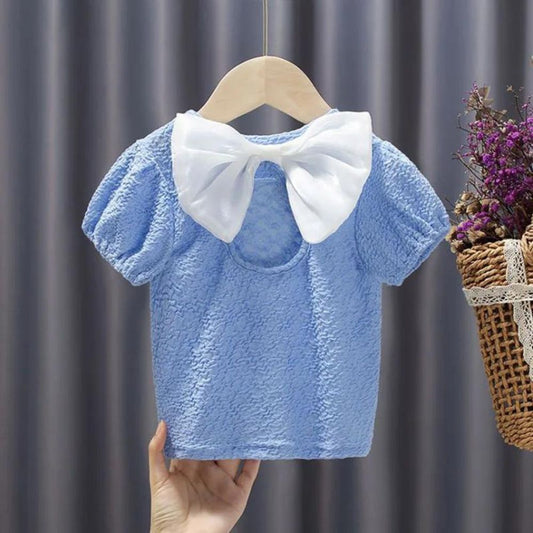 Stylish Short Sleeve Crepe Top With Large Bow For Baby Girl 9 - 12 M
