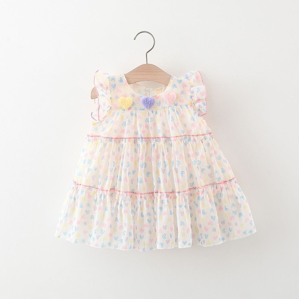 Baby Girl Heart Print Soft Silk Tiered Party Wear Frocks