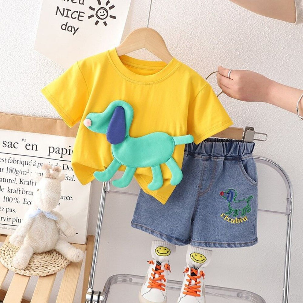 Denim Button Short-Sleeve Shirt And Pocket Shorts Set main image 0