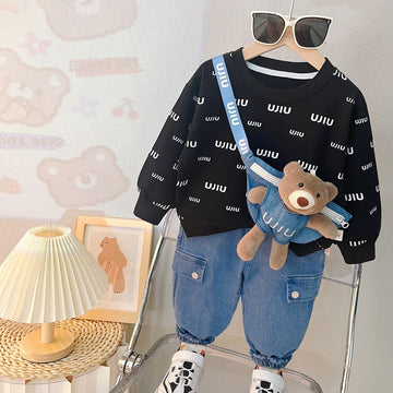 Kids' Outfit Bundle: Jeans, Full Sleeve T-Shirt & Teddy Bear Zip Pouch