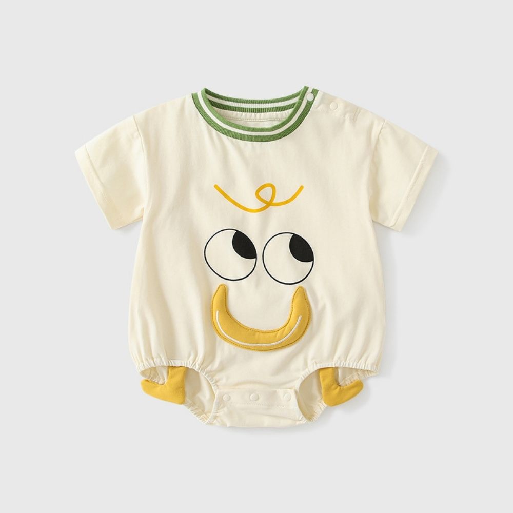 Cartoon Face Design Off-White Baby Onesie