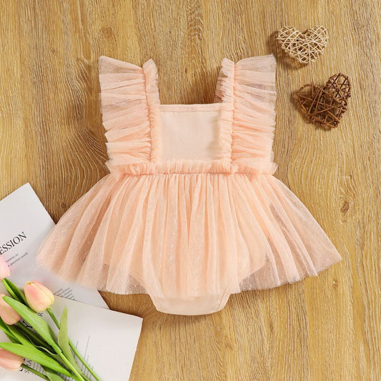 Ruffled Bow Embellished Net Flared Styled Bodysuit For Baby Girl 3 To 6 M
