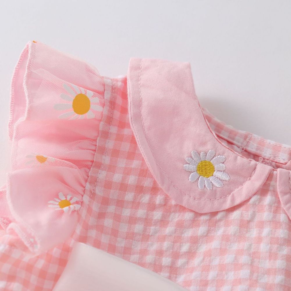 Toddler Girl Party Wear Sleeveless Fit & Flare Net Floral Prints Frock With Hat