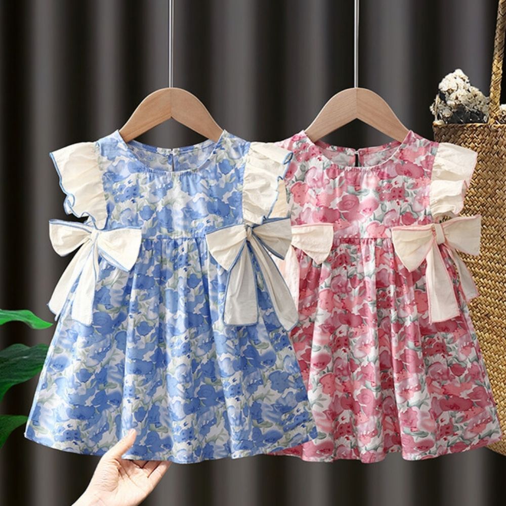 Pure Cotton Flower Printed Cotton Frock With Decorative Bow