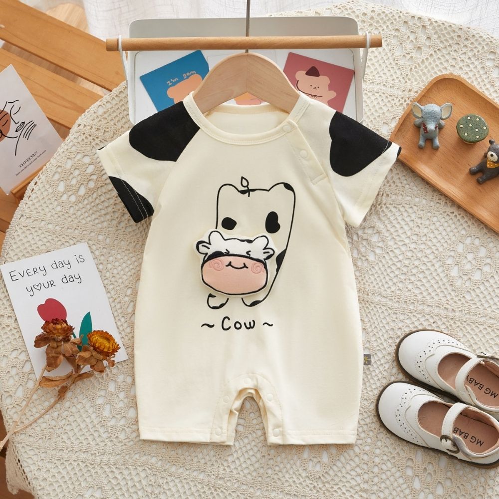 Cow Print Half Sleeve Romper For Baby