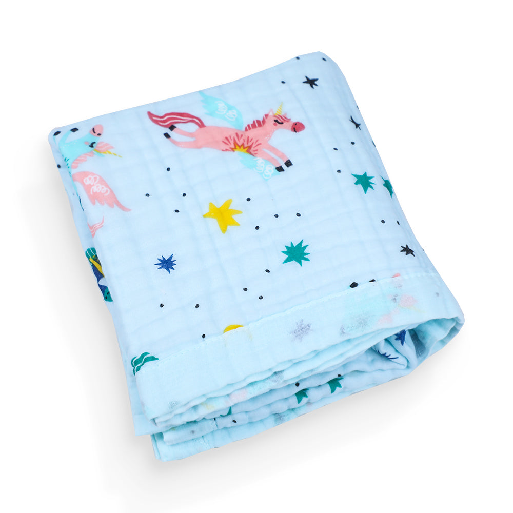 Colorful Unicorn and Stars Print Soft Muslin Blanket for Baby