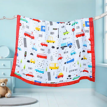 Cozy Ride Soft Muslin Blanket for Kids - Colorful Car Design