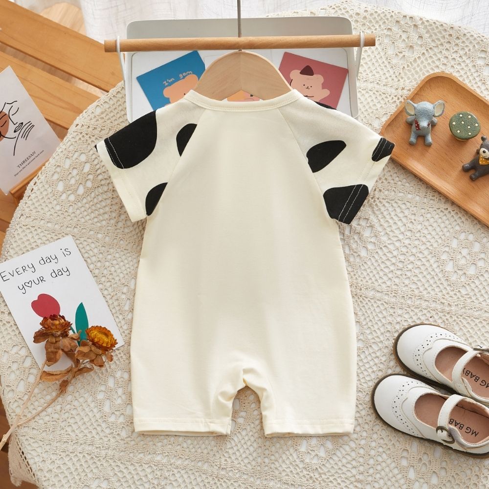 Cow Print Half Sleeve Romper For Baby