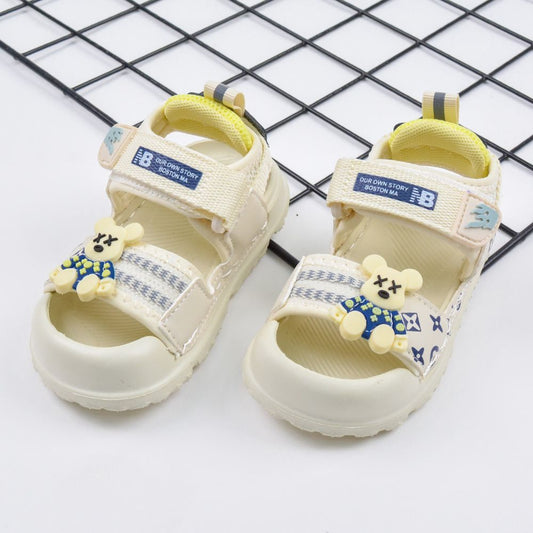 White Flat Dotted Sole Sandals For Kids