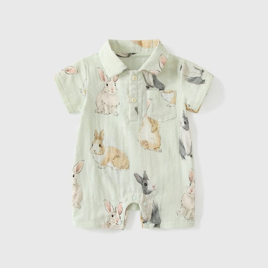 Rabbit Pattern Short-Sleeved Baby Romper