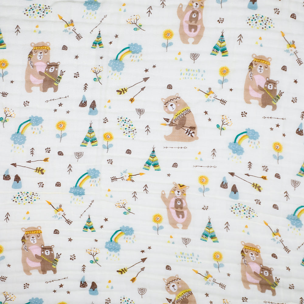 Brown Bear, Rain, Clouds, Print Soft Muslin Blanket for Kids