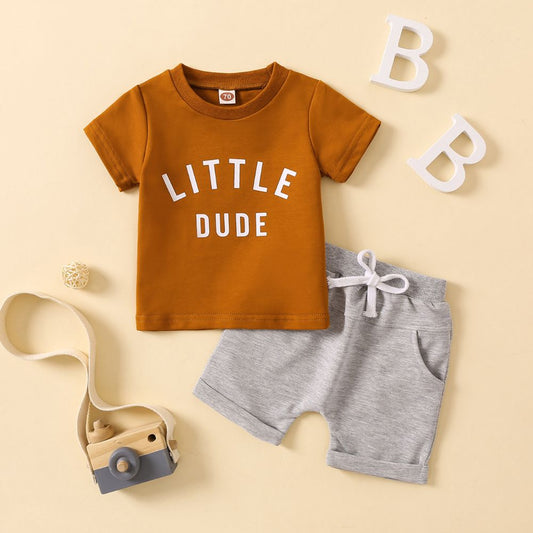 Extra Soft Summer Little Dude Print Tees And Shorts Sets