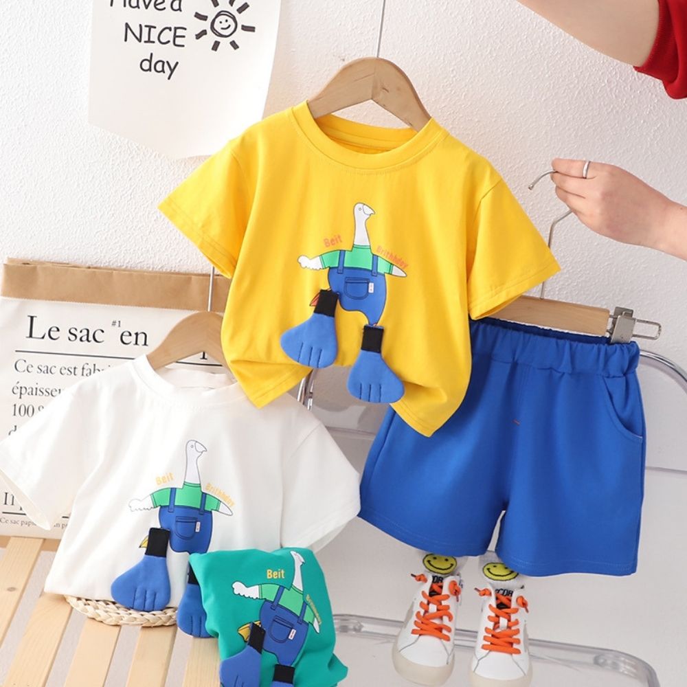 Short Sleeve Cotton Tees With Shorts For Boys