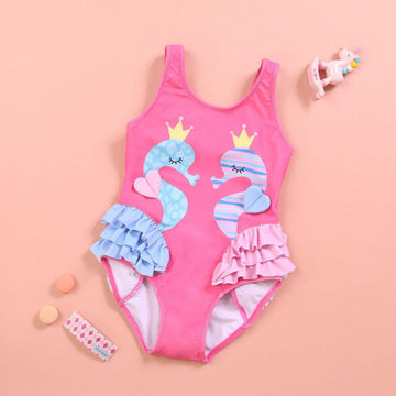 Girls’ Seahorse Ruffle One-Piece Swimsuit