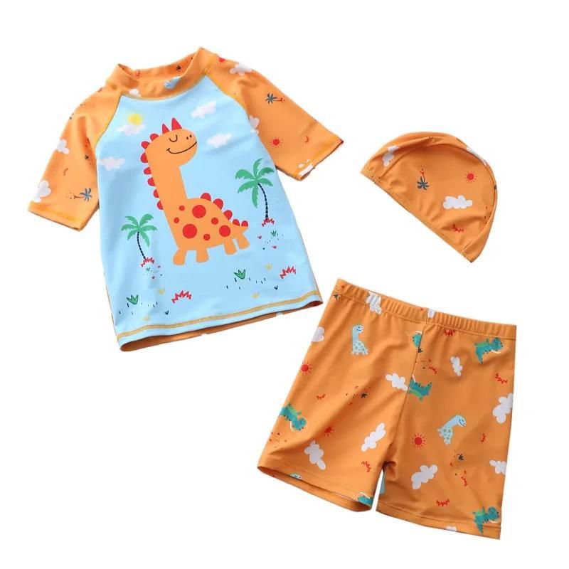 Three Piece Cute Dinosaur Printed Swim Suit