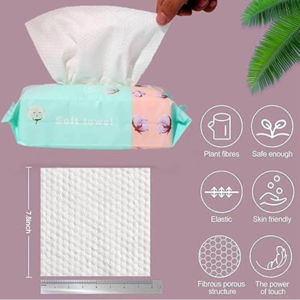 Soft Portable Face Towel Organic Natural Dry Wipes For Daily Cleansing Pack Of 80 Pieces