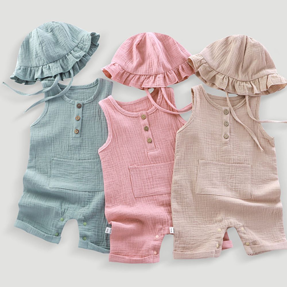 Sleeveless Baby Romper With Cap