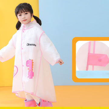 Smiling Pink Dinosaur Print  Raincoat For Kids