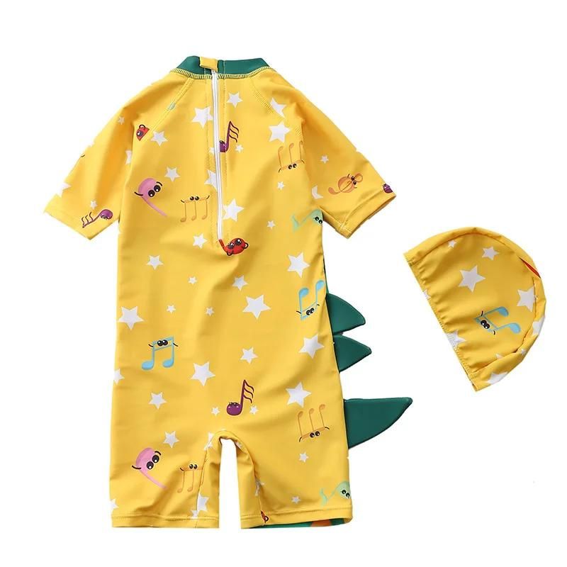 Dinosaur Printed One Piece Swimsuit with Cap