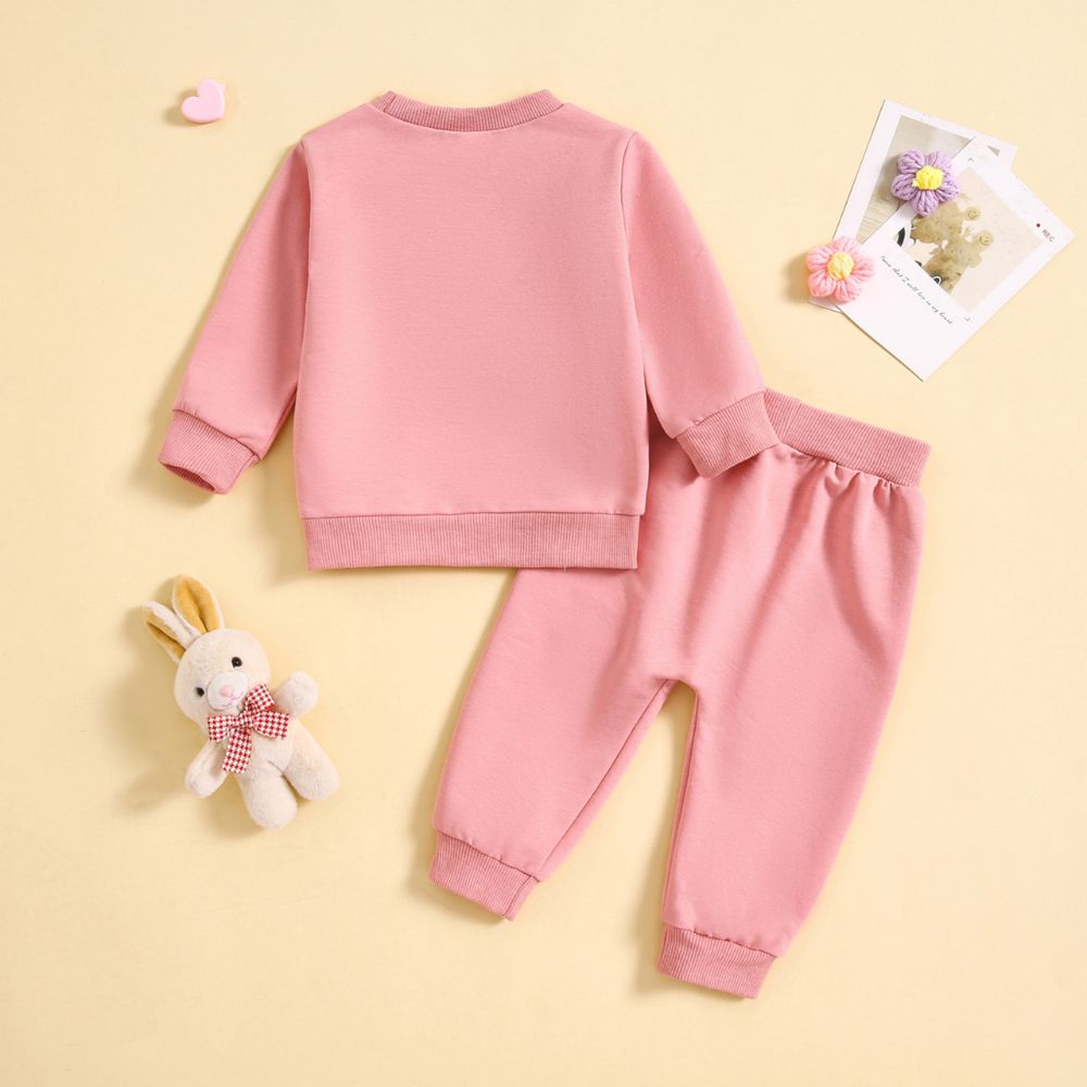 Besties Print Full Sleeve Peach Tees Pant Co-ord Set For Kids