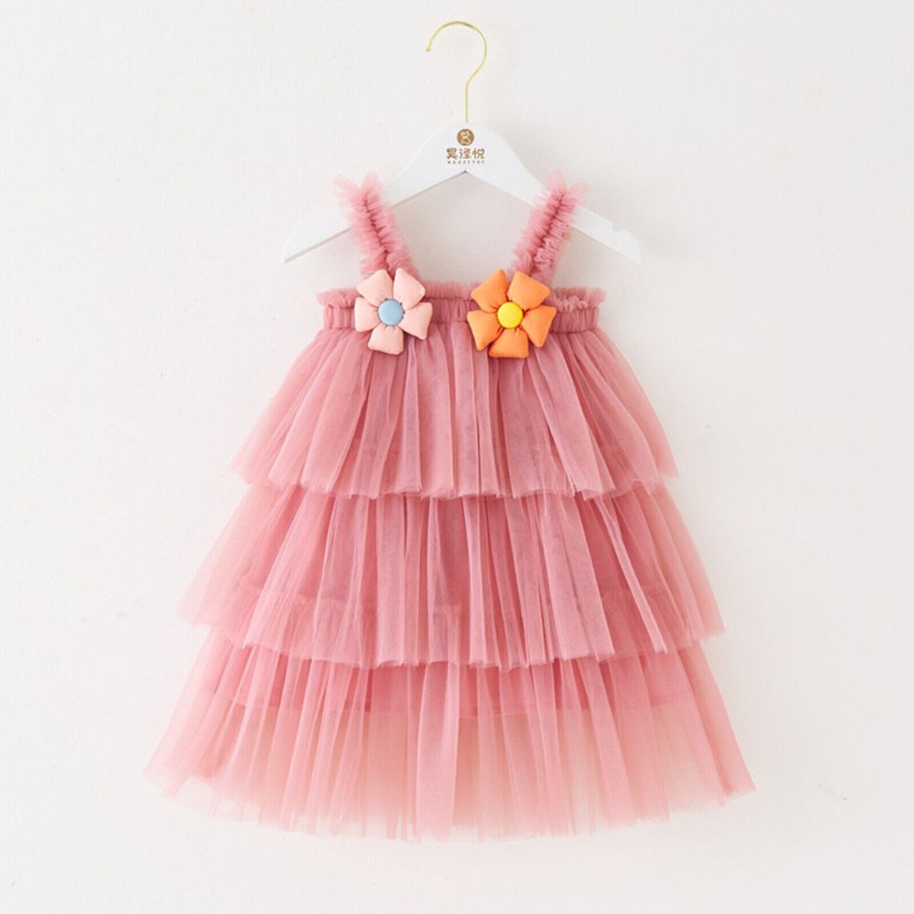 Soft Tulle Sleeveless Ruffled Party Frock For Girls
