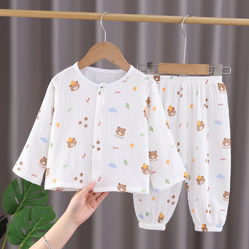 Baby Bear Print Muslin Nightsuit for Kids