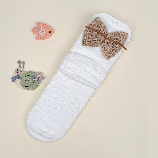 Soft Cotton Bow Embellished Long  Socks For Kids