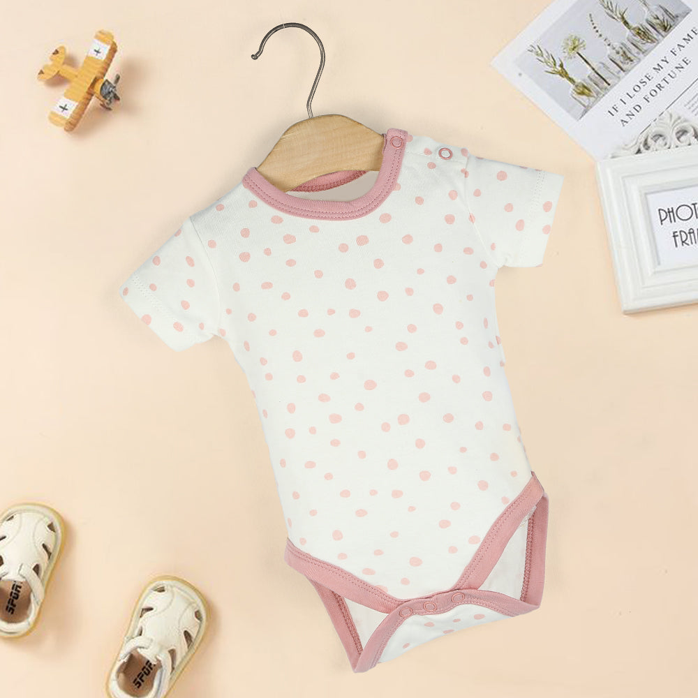 Pink Dotted Soft Cotton Onesies For Baby 0 - 3 M