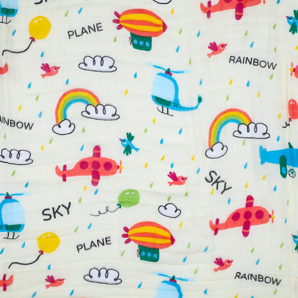 Rainbow and Airplane Print Soft Muslin Blanket for Kids