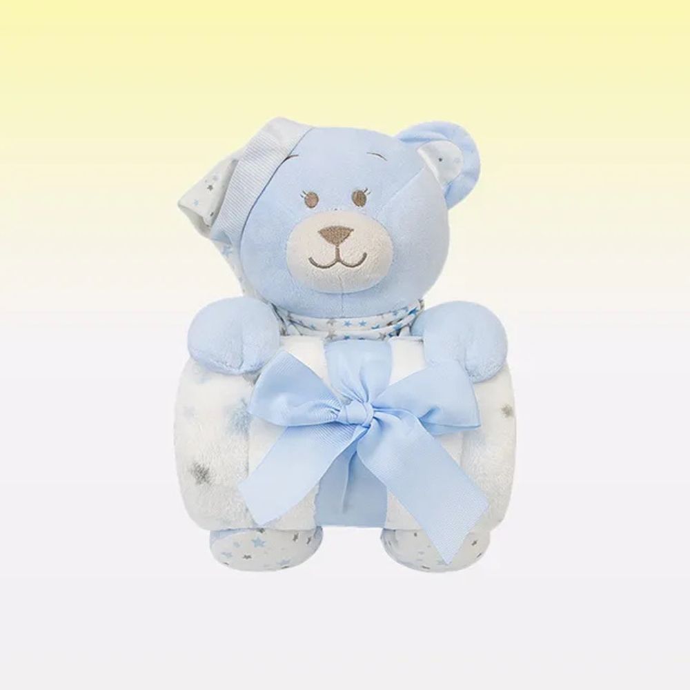 Plush Teddy Bear with Rolled-Up Blanket and Matching Set