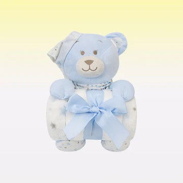 Plush Teddy Bear with Rolled-Up Blanket and Matching Set