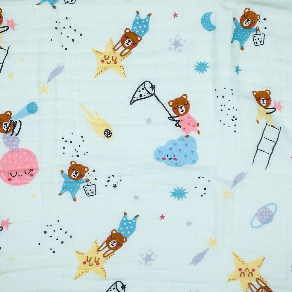 Bear Print Soft Muslin Blanket for Kids- Lightweight and Breathable