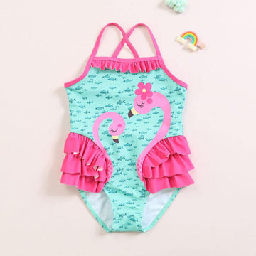 Girls’ Flamingo Heart One-Piece Swimsuit