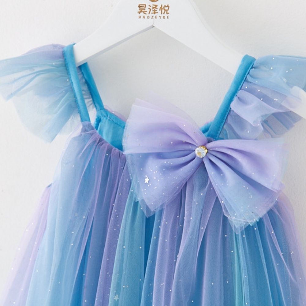 Soft Tulle Sleeveless Fluffy Party Dress With Bow Shaped Brooch Pin