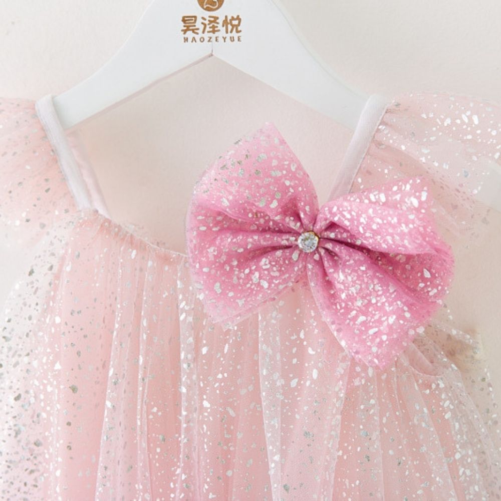 Soft Tulle Sleeveless Fluffy Dress With Bow Shaped Brooch Pin