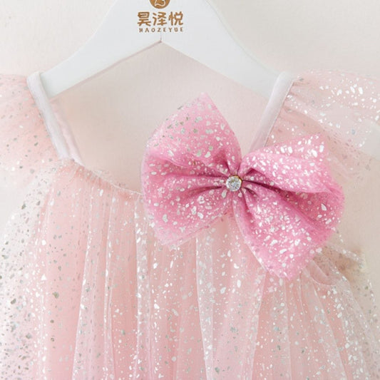 Soft Tulle Sleeveless Fluffy Dress With Bow Shaped Brooch Pin